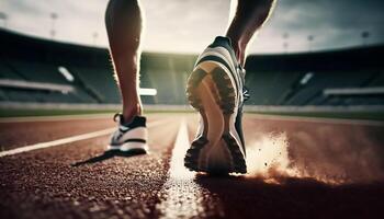 détail proche en haut de homme sport baskets, ai génératif photo