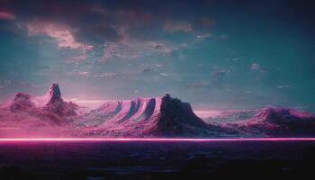 abstrait rétro futuriste synthwave paysage ai généré photo