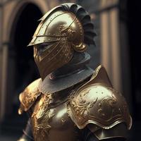 médiéval Chevalier dans d'or armure. numérique illustration ai photo