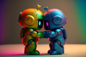mignonne couple de robot tomber dans l'amour. lgbtq fierté concept. minimal technologie. génératif ai photo