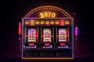 casino fente machine avec gagnant combinaison. jeux d'argent dépendance. casino Jeux concept. chanceux un remis bandit. établi avec génératif ai photo