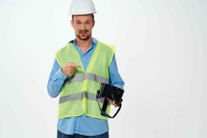 Masculin protecteur uniforme construction ingénieur vr des lunettes de protection photo