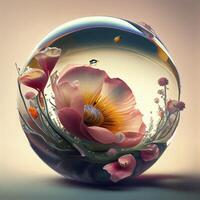 une magnifique pensée fleur nager dans translucide l'eau ai généré photo