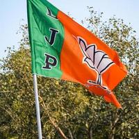 bharatiya janata fête drapeau de Indien politique faire la fête, bjp bhartiya Janta fête drapeau agitant pendant pm route spectacle dans Delhi, Inde photo