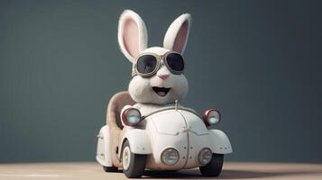 lapin conduite une petit voiture avec du pilote lunettes, 8k - génératif ai photo