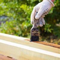 une homme des peintures peindre planches vieux gland photo