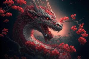 chinois dragon fantaisie arrière-plan, asiatique et est mythologique créature, illustration pour chinois Nouveau année, génératif ai. photo