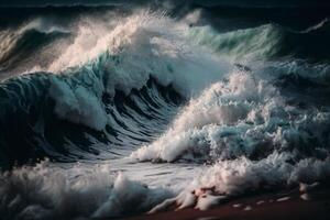 frais océan vagues crash sur rochers génératif ai photo