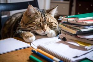 marrant école chat Faire devoirs génératif ai photo