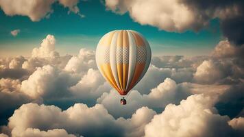 chaud air ballon sur milieu dans le clair blanc soir ciel et pur nuage génératif ai photo