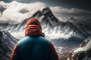 homme escalade une neigeux Montagne actif hiver aventure voyage illustration génératif ai photo