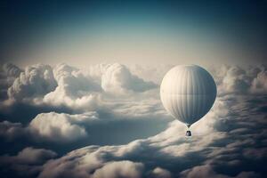 chaud air ballon dans le le coucher du soleil soir ciel et pur nuage copie espace génératif ai photo