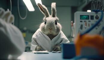 chirurgien lapin dans une blanc manteau génératif ai photo