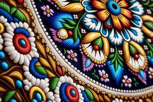 ukrainien vyshyvanka, Fait main broderie sur tissus avec coloré motifs génératif ai photo