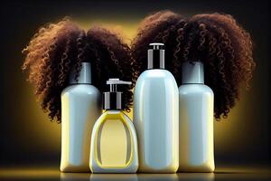 cosmétique ensemble pour femmes cheveux une baignoire accessoires pour frisé épais cheveux illustration génératif ai photo