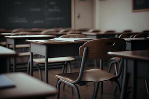 école vide salle de cours avec les tables illustration génératif ai photo