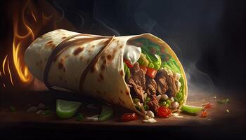savoureux doner kebab shawarma rouleau emballage illustration. génératif ai nourriture photo