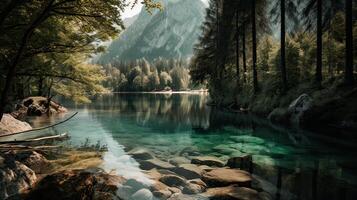 fantastique Montagne Lac dans triglav nationale parc. situé dans le bohinj vallée de le julien Alpes. spectaculaire inhabituel scène. Slovénie, L'Europe . beauté monde. génératif ai. photo