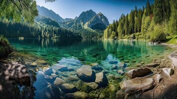 fantastique Montagne Lac dans triglav nationale parc. situé dans le bohinj vallée de le julien Alpes. spectaculaire inhabituel scène. Slovénie, L'Europe . beauté monde. génératif ai. photo