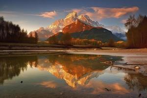 watzmann dans Alpes, spectaculaire réflexion à le coucher du soleil photo