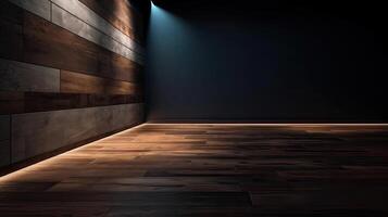 classique noir vide intérieur avec mur panneaux, moulures et en bois sol. génératif ai. photo