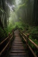 paysage de bambou forêt dans printemps entouré par silence. chemin à bambou forêt. génératif ai. photo