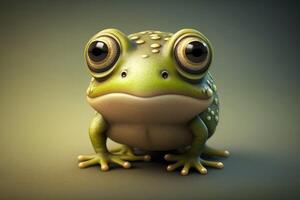 ai généré 3d mignonne sourire peu grenouille kawaii personnage. réaliste grenouille avec gros yeux. photo