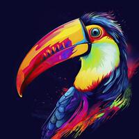 toucan dans néon couleurs. génératif ai. photo