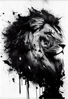 noir et blanc encre Lion imprimer. ai rendre. photo