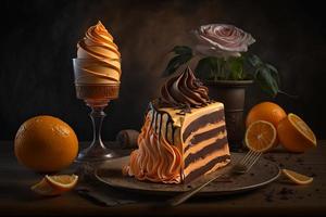 foncé Chocolat Orange gâteau avec Orange crème au beurre Glaçage photo