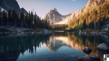 magnifique paysage avec Montagne Lac et réflexion dans l'eau photo