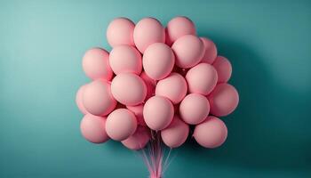 bouquet de rose des ballons sur le pastel bleu arrière-plan, établi avec génératif ai photo