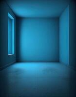 bleu vide studio chambre, établi avec génératif ai photo