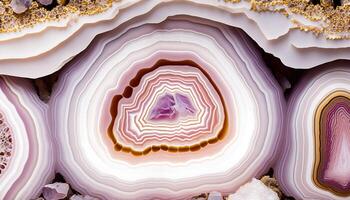 génératif ai, Naturel volcanique agate des pierres fermer lumière rose magenta et d'or texture. fond d'écran arrière-plan, quartz marbre, décoratif Roche modèle photo