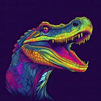 alligator dans néon couleurs. génératif ai. photo