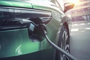 proche en haut mise en charge un électrique voiture batterie, Nouveau innovant La technologie ev électrique véhicule photo