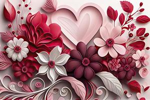 fleurs et cœurs, rouge et rose, blanc Contexte photo