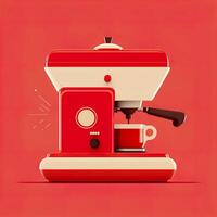 vitange café machine. vecteur illustration dans rouge tons. génératif ai. photo