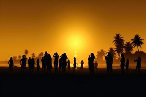 silhouettes de gens dansant été plage fête concept photo