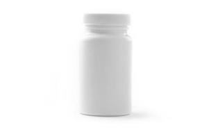 Vide Plastique bouteille médicament isoler sur blanc Contexte photo