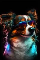 mignonne chien animal portant des lunettes de soleil établi par génératif ai La technologie photo