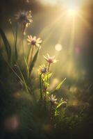 soir fleurs et vert herbe établi par génératif ai La technologie photo