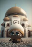 3d illustration de une mignonne mosquée poupée avec une musulman concept, fabriqué par génératif ai La technologie photo