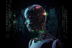 Humain conscience dans artificiel intelligence, processus de en pensant robot. humanoïde Android avec neurones connexion. génératif ai photo