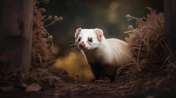 une mignonne étourdissant blanc furet image génératif ai photo