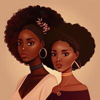 deux magnifique noir femmes supporter ensemble image génératif ai photo
