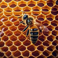 abeille sur nid d'abeille proche en haut image génératif ai photo