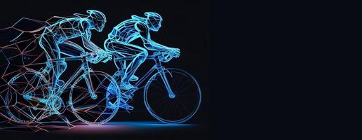 Montagne Cyclisme, cyclisme logo. abstrait isolé silhouette, encre dessin. motard, de face voir. ai photo