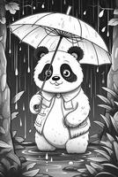 mignonne dessin animé Panda. noir et blanc illustration pour coloration livre. génératif ai photo