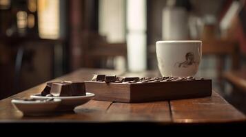 photo de café et chocolat, dans une distance, minimalis - génératif ai
